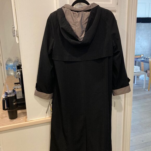 NWT Gallery Womens Trench Raincoat Sz Med Removable Hood Water Resistant Black - Picture 7 of 15